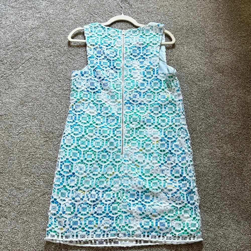 Lilly Pulitzer Blue and White Lace Mini Dress with lace overlay - Picture 2 of 2